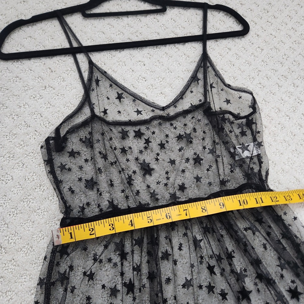 Black Sheer Mesh Star Print Maxi Dress Celestial V-Neck Sleeveless size Small - Picture 4 of 9
